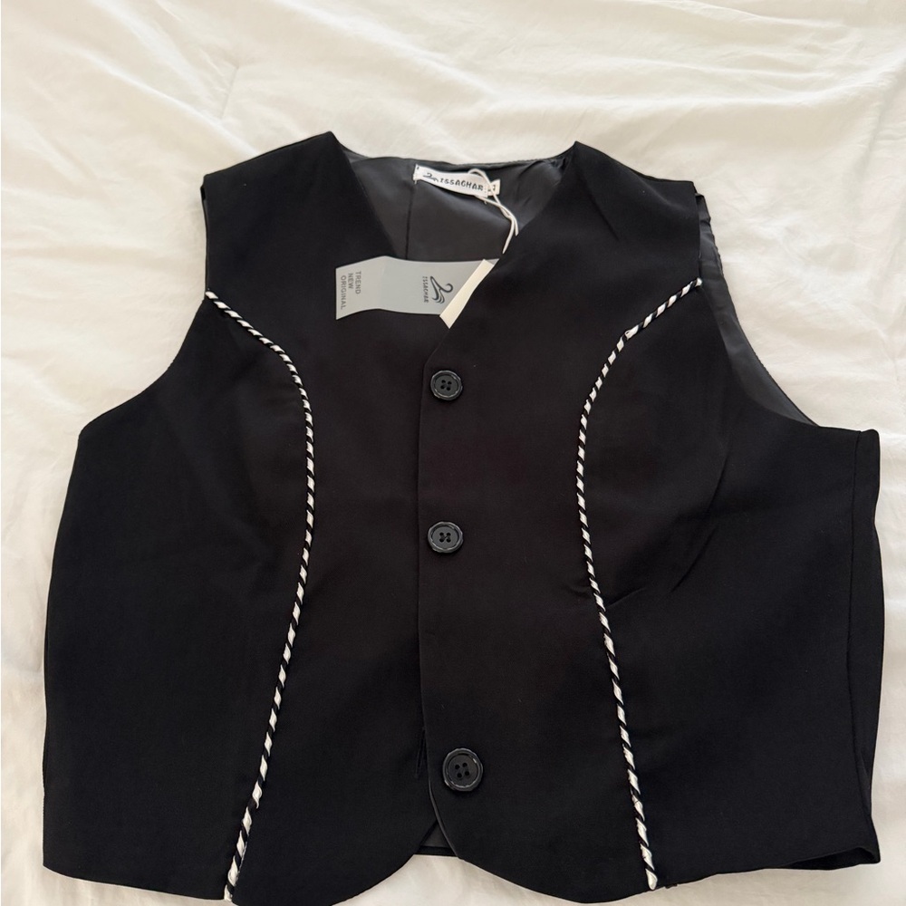 Black women Dress Vest with White Piping - Unbranded